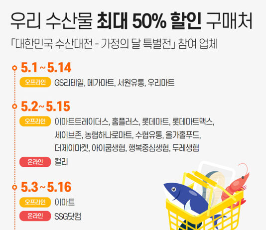 가정의 달 맞아 수산물 할인지원 행사 ‘풍성’…최대 50% 할인